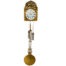 Mouvement d'horloge mécanique traditionnel avec cage en fer, cadran en émail et fronton en laiton travaillé.