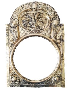 Traditional Comtoise clock brass pediment "Le Blé" (Wheat): embossed brass with harvest decor, handcrafted in France - Vuillemin Manufacture.