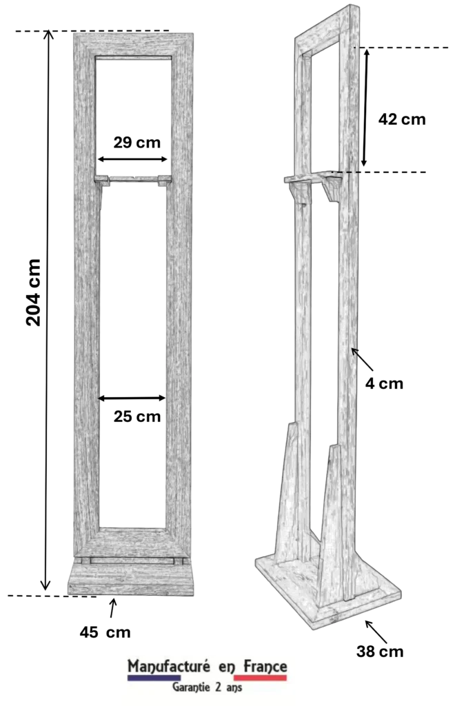 Plan technique et dimensions du meuble socle Recycl'Âge pour horloge comtoise - Manufacture Vuillemin